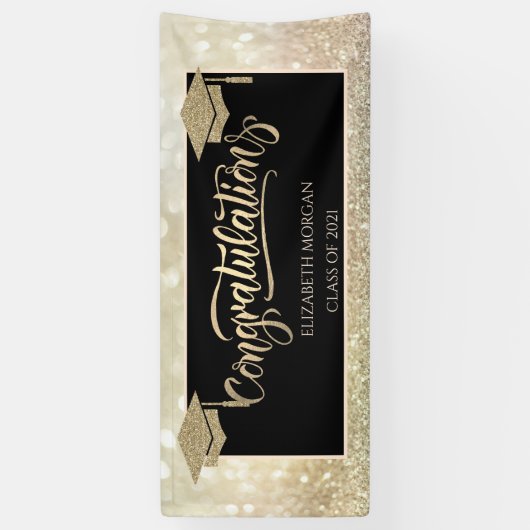 Elegant Gold Glitzer Grad Cap Bokeh Banner (Vertikal)