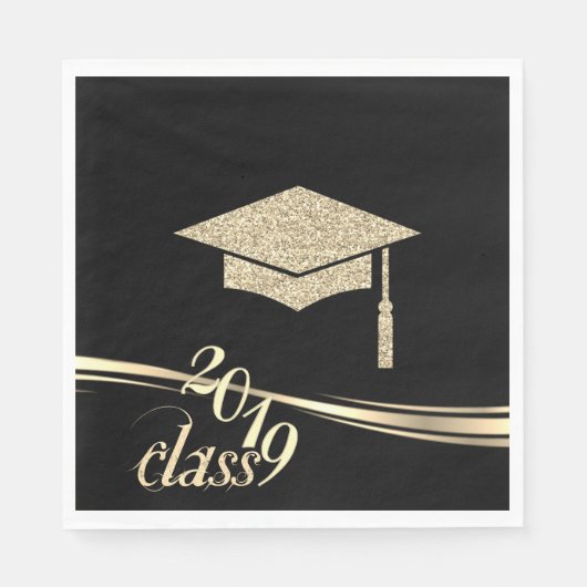 Elegant Gold Glitzer Graduation Cap, Klasse 2019 Serviette (Vorderseite)