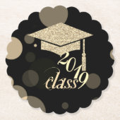 Elegant Gold Glitzer Graduation Cap, Klasse 2019 Untersetzer (Vorderseite)