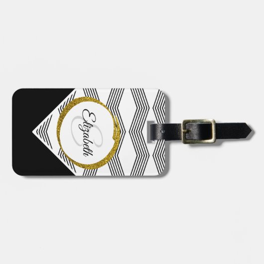 Elegant Gold Glitzer Initial Letter Monogram Gepäckanhänger (Vorderseite horizontal)