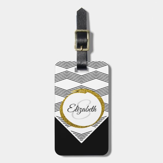 Elegant Gold Glitzer Initial Letter Monogram Gepäckanhänger (Vorderseite vertikal)