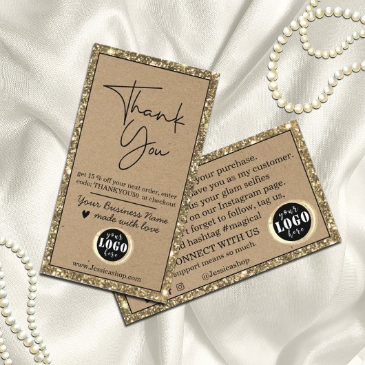 Elegant Gold Glitzer Kraft Paper Vielen Dank Visitenkarte