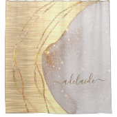 Elegant Gold Glitzer Monogram Name Script Metallic Duschvorhang (Vorderseite)