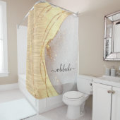 Elegant Gold Glitzer Monogram Name Script Metallic Duschvorhang (Beispiel)