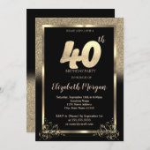 Elegant Gold Glitzer Ombre 40. Geburtstag Party Einladung (Vorne/Hinten)