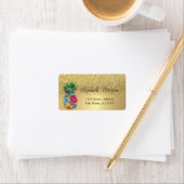 Elegant Gold Glitzer Ombre Floral Ananas Adressaufkleber (Insitu)