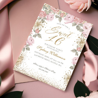 Elegant Gold Glitzer Peony Florals Sweet 16 Einladung