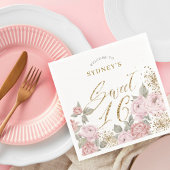 Elegant Gold Glitzer Peony Florals Sweet 16 Gefall Serviette