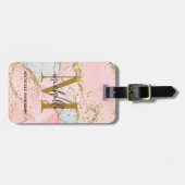 Elegant Gold Glitzer Pink Agate Monogram Initial Gepäckanhänger (Vorderseite horizontal)