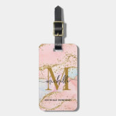 Elegant Gold Glitzer Pink Agate Monogram Initial Gepäckanhänger (Vorderseite vertikal)