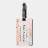 Elegant Gold Glitzer Pink Agate Monogram Initial Gepäckanhänger (Rückseite vertikal)