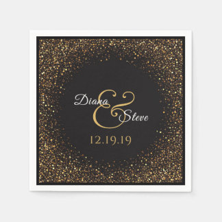 Elegant Gold Glitzer Wedding Monogram Serviette