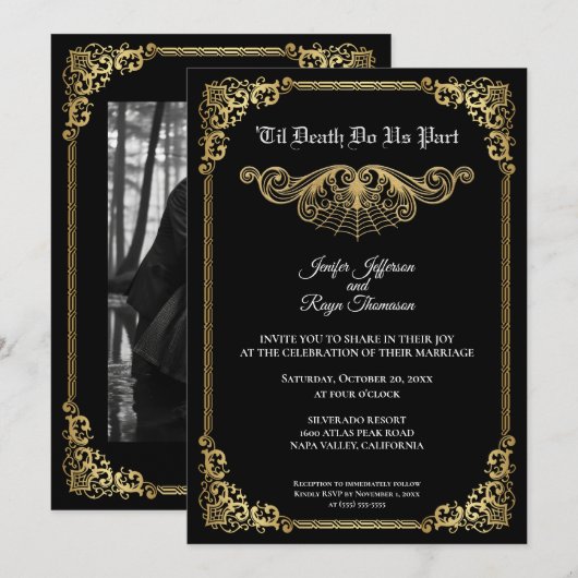 Elegant gold Gothic Halloween wedding Invitation Einladung (Vorne/Hinten)