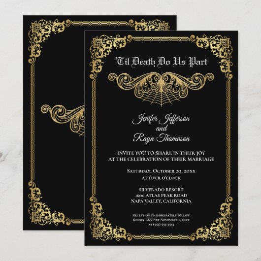 Elegant gold Gothic Halloween wedding Invitation Einladung (Vorne/Hinten)
