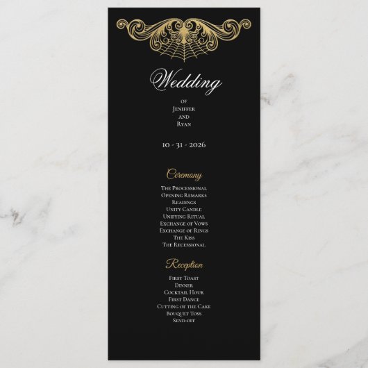 Elegant gold Gothic Wedding Program Menükarte (Vorderseite)