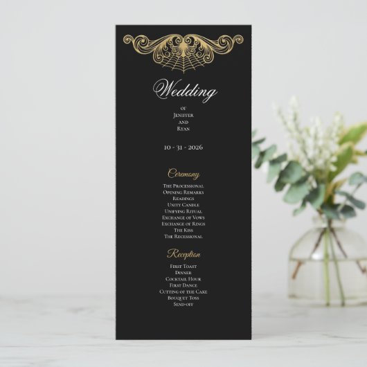 Elegant gold Gothic Wedding Program Menükarte (Stehend Vorderseite)