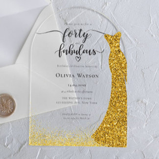 Elegant Gold Gown 40 fabelhafte Geburtstage Acryleinladungen