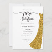 Elegant Gold Gown 50 und fabelhafter Geburtstag Einladung (Vorderseite)