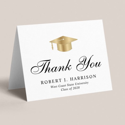 Elegant Gold Grad Cap Abschluss Dankeskarte
