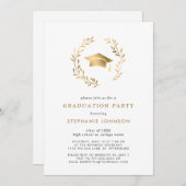 Elegant Gold Grad Cap and Wreath Graduation Party Einladung (Vorne/Hinten)