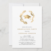 Elegant Gold Grad Cap and Wreath Graduation Party