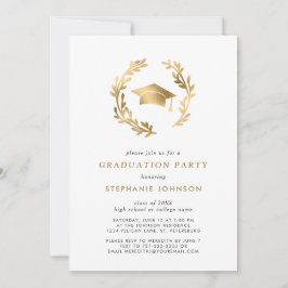 Elegant Gold Grad Cap and Wreath Graduation Party Einladung