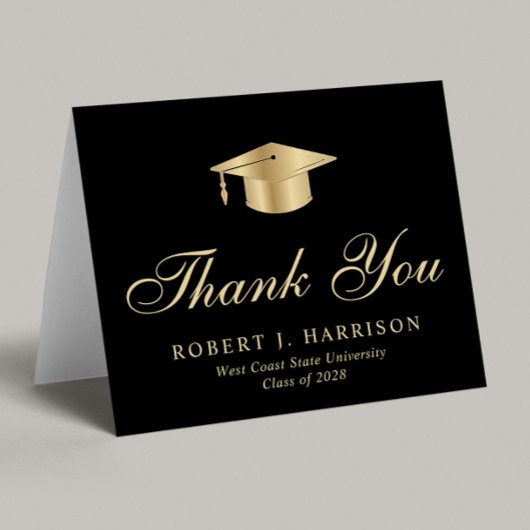 Elegant Gold Grad Cap Black Abschluss Dankeskarte