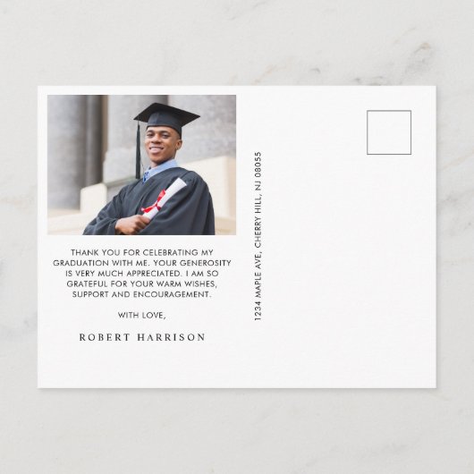 Elegant Gold Grad Cap Foto Abschluss Vielen Dank Postkarte (Rückseite)