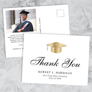 Elegant Gold Grad Cap Foto Abschluss Vielen Dank Postkarte
