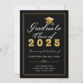 Elegant Gold Grad Cap Frame Black 2024 Abschluss Ankündigung (Vorderseite)