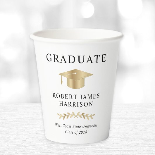 Elegant Gold Grad Cap Graduation Party Pappbecher