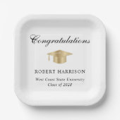 Elegant Gold Grad Cap Graduation Party Pappteller (Vorderseite)