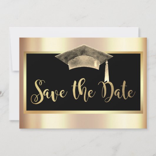 Elegant Gold Grad Cap Tassel Save the Date (Vorderseite)