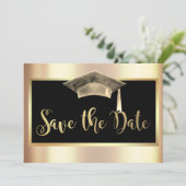 Elegant Gold Grad Cap Tassel Save the Date (Stehend Vorderseite)