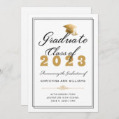 Elegant Gold Grad Cap White Graduate Class of 2023 Ankündigung (Vorne/Hinten)