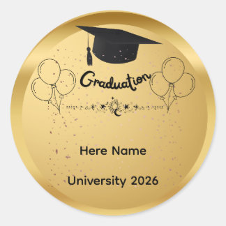 Elegant Gold Graduation Class of 2026 Custom Name Runder Aufkleber