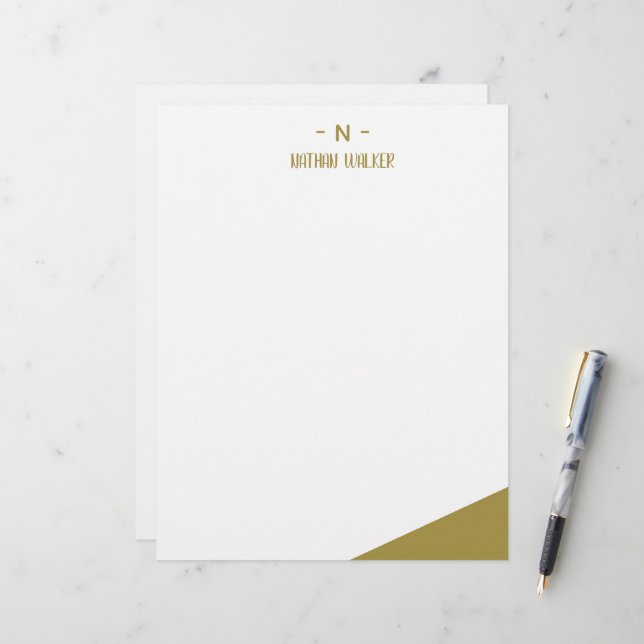 Elegant Gold & Grau Monogramm I Minimalistisch Ele Briefbogen (Vorderseite/Rückseite Beispiel)