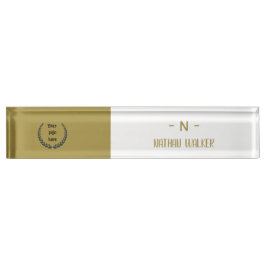 Elegant Gold & Grau Monogramm I Minimalistisch Ele Namensplakette