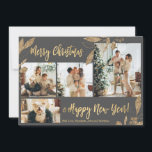 Elegant Gold Gray Blätter 4 Fotos Weihnachtskarte<br><div class="desc">Elegantes, modernes Gold und Gray Botanische Blätter 4 Foto Collage Frohe Weihnachtskarte. Dieses festliche, mimimalistische, skurrile vier (4) Foto-Urlaubskarte-Template verfügt über eine hübsche Foto-Collage, Imitate Gold-Folie botanische Blätter, Winterbeeren und sagt Frohe Weihnachten und Glück Neues Jahr! Der Grußtext "Frohe Weihnachten und Glück im neuen Jahr" ist in einem handgeschriebenen Schriftzeichen-Schriftart...</div>