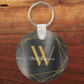 Elegant Gold Gray Monogram Name Script Geometric Schlüsselanhänger (Vorderseite)