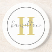 Elegant Gold Gray Round Custom Monogram Initial Getränkeuntersetzer (Vorne)