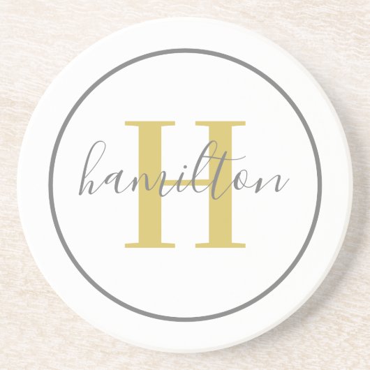 Elegant Gold Gray Round Custom Monogram Initial Getränkeuntersetzer (Vorne)