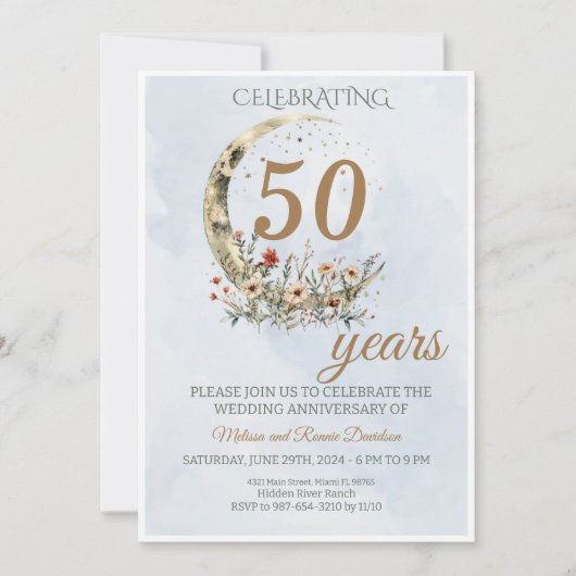 Elegant Gold Green 50. Hochzeitstag Einladung (Vorderseite)