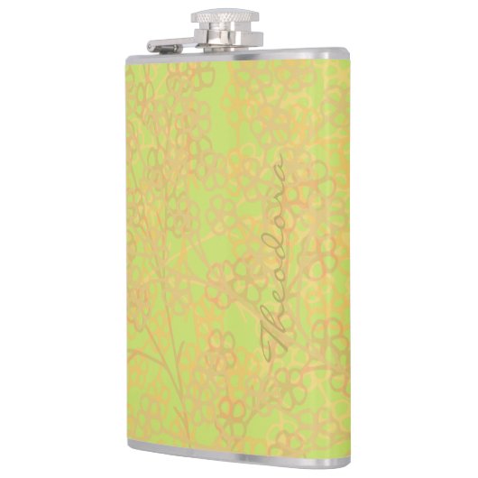 Elegant Gold Green Abstrakt Floral Flachmann (Links)
