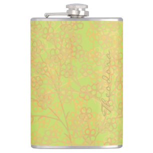 Elegant Gold Green Abstrakt Floral Flachmann