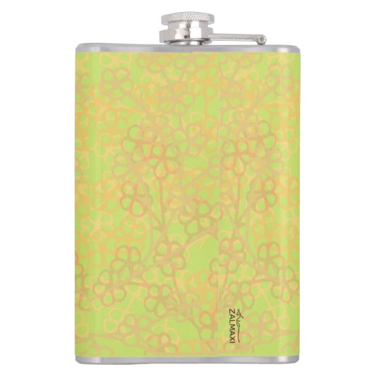 Elegant Gold Green Abstrakt Floral Flachmann (Rückseite)