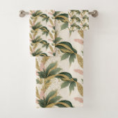 Elegant Gold & Green Botanical Leaf Pattern Badhandtuch Set (Insitu)