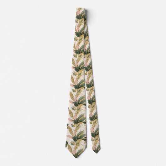 Elegant Gold & Green Botanical Leaf Pattern Krawatte (Vorderseite)