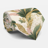 Elegant Gold & Green Botanical Leaf Pattern Krawatte (Gerollt)