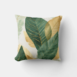 Elegant Gold & Green Botanical Leaves Throw Pillow Kissen